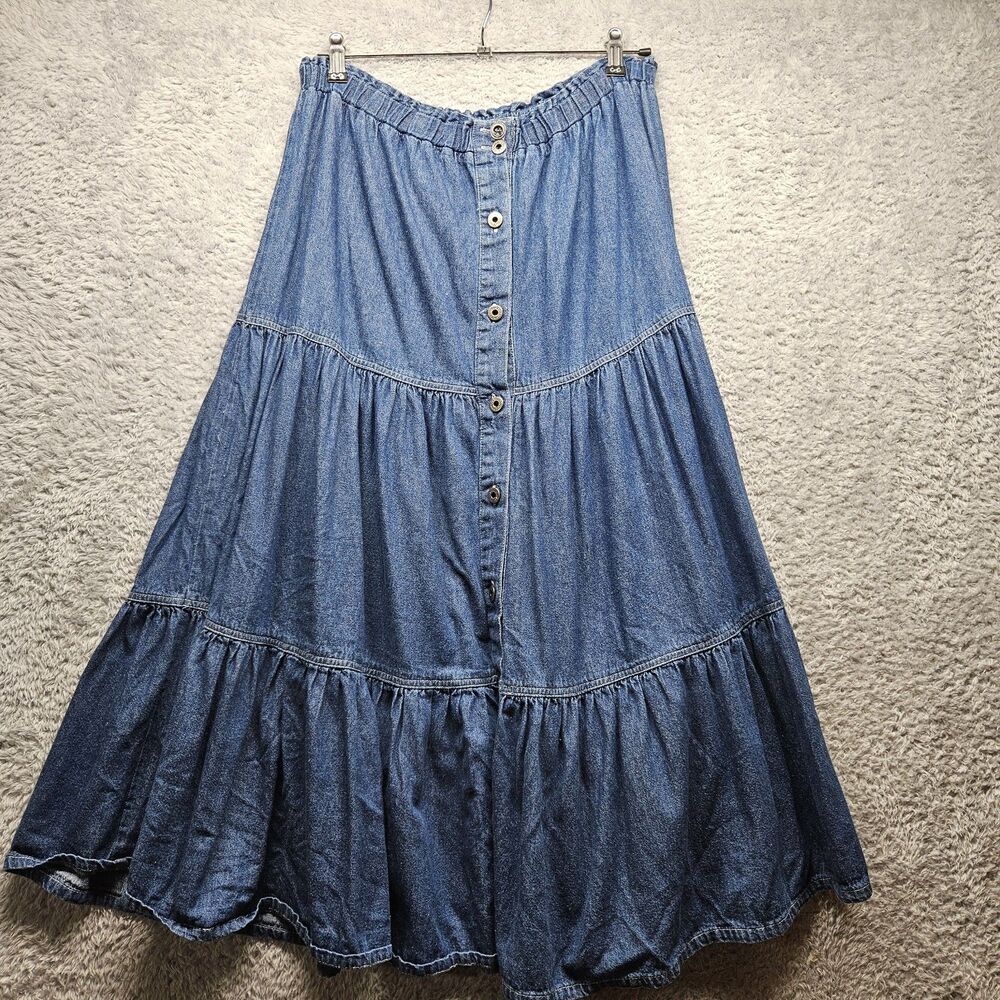 Bonjour Womens Denim Maxi Skirt Size L Jean Western Casual Cotton